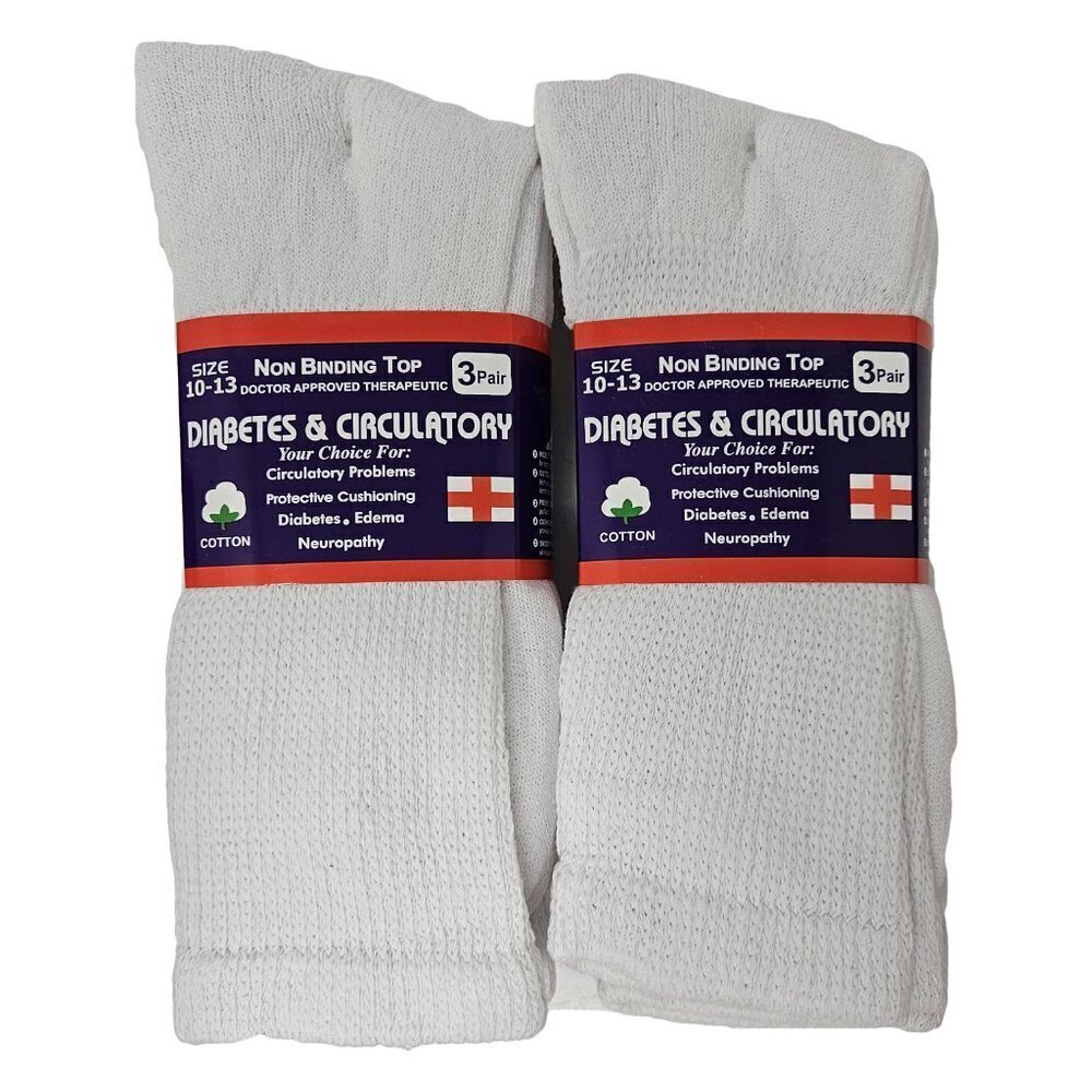 Diabetic Socks Men Women Cotton Non Binding Top Cushion Crew Socks, White 10-13